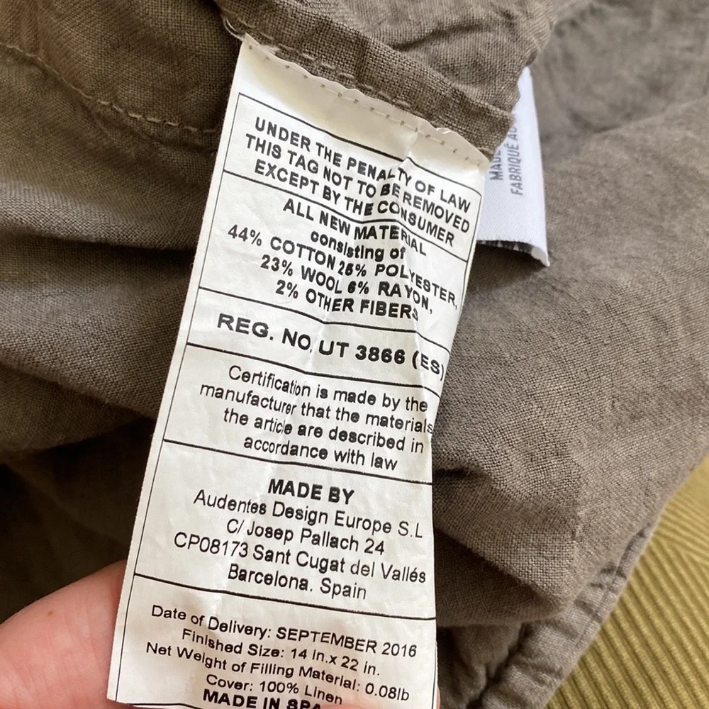2 Restoration Hardware (NWOT+EUC) 14 x 22 Linen Quilted Lumbar Pillowcase